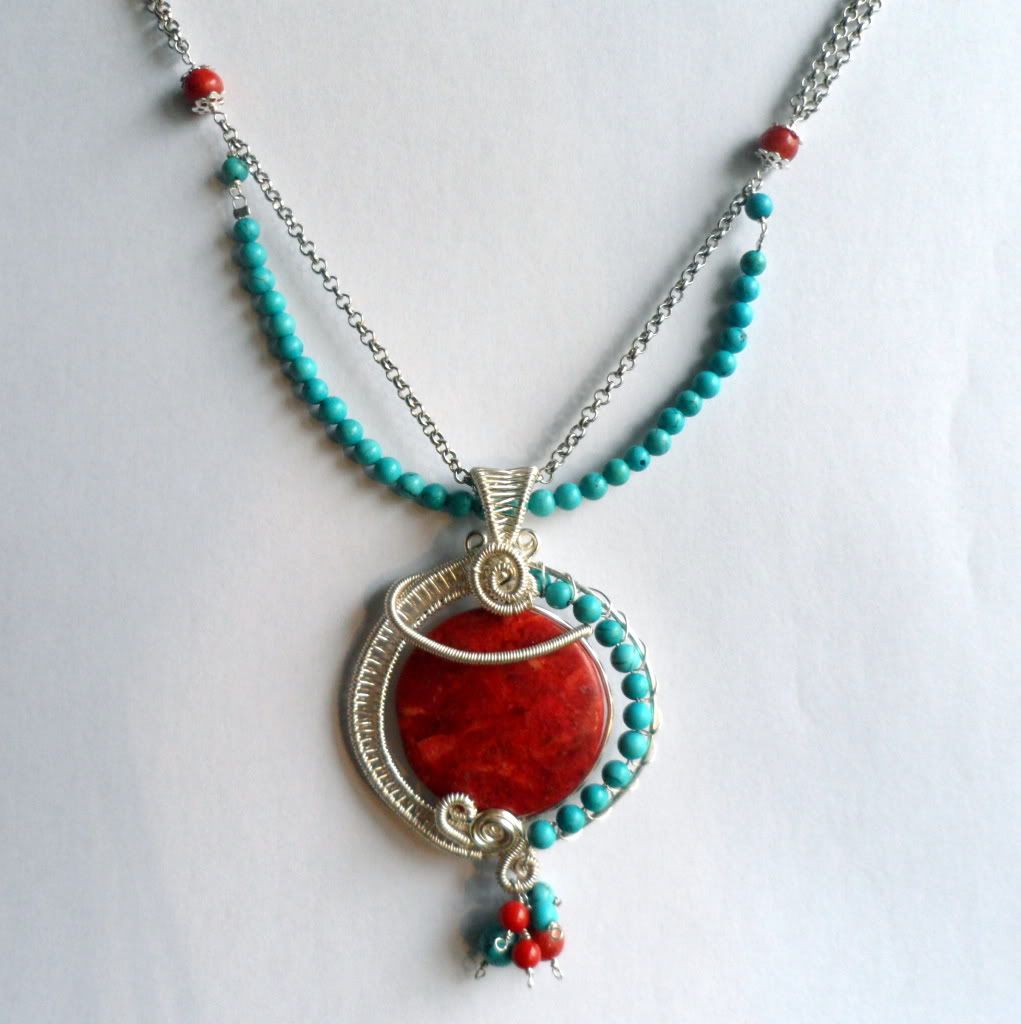 if, corals,turquoise,chain, silver plated wire