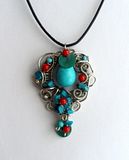 karma, KARMA,turquoise, coral and glass beads, silver plated wire