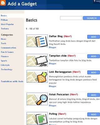 add Blogger gadget