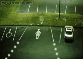 Foto de Estacionamento para mulheres, demarcado por sinalizadores luminosos.