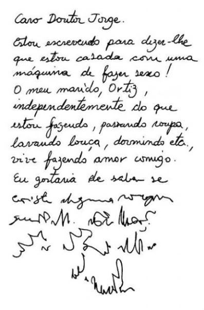 Carta piada ao médico sobre um problema de hiperatividade sexual.