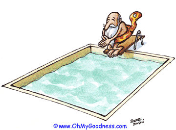 Gif Animado com sujeito que pula do trampolim para a piscina, que se abre como o mar se abriu para Moises.
