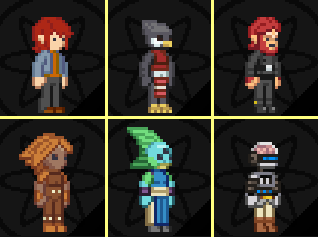 http://i248.photobucket.com/albums/gg189/ugui/Pixel%20stuff/Starbound-My6characters_zps8fbd1576-1.png