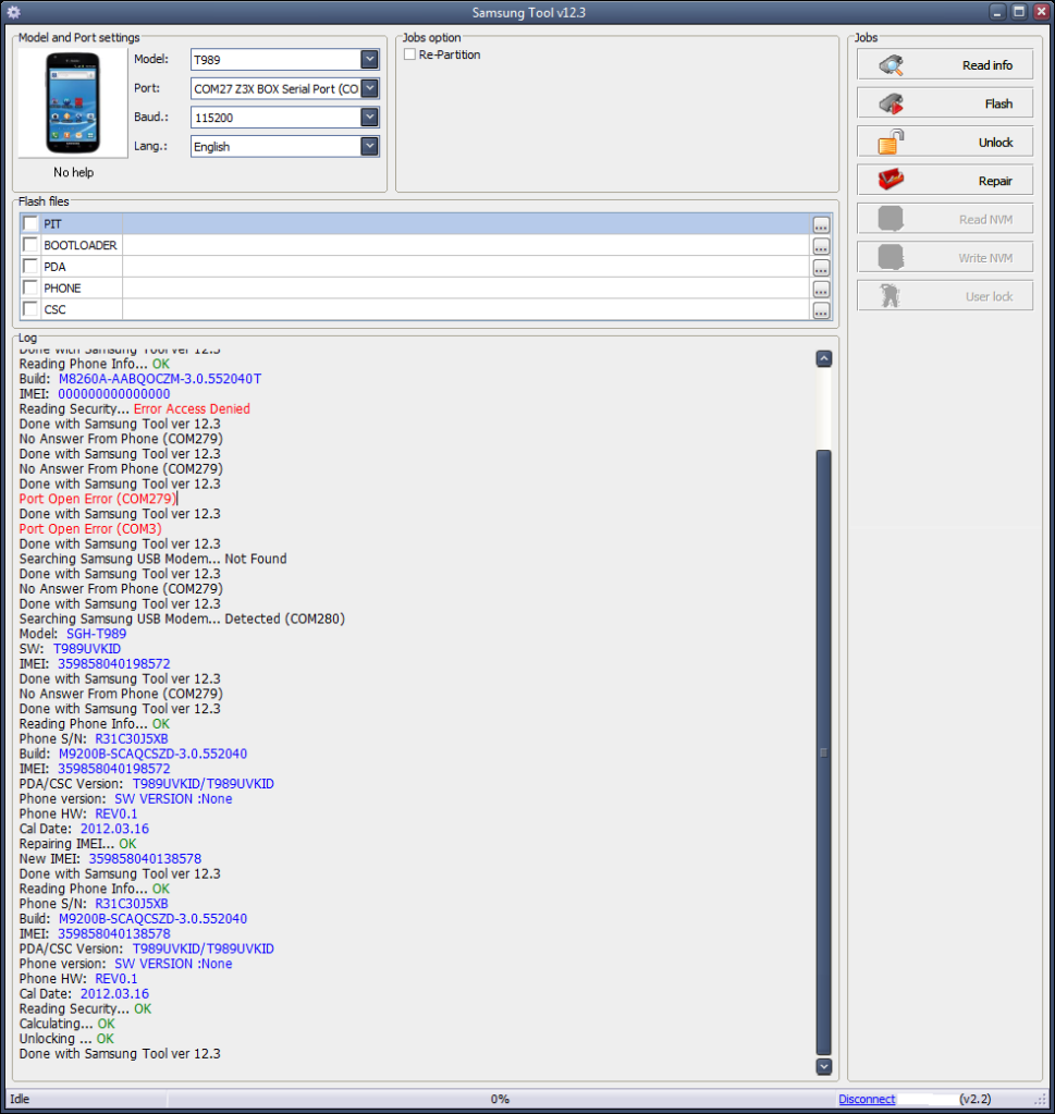 Samsung T989 UNLOCK/IMEI Repair