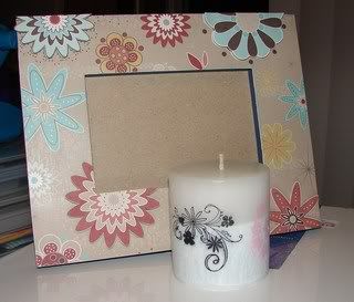 Altered frame and stamped candle
