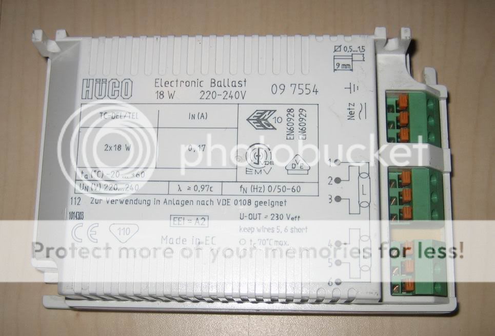 EVG HÜCO 2x18Watt 4 pin TCT TCD electronic ballast